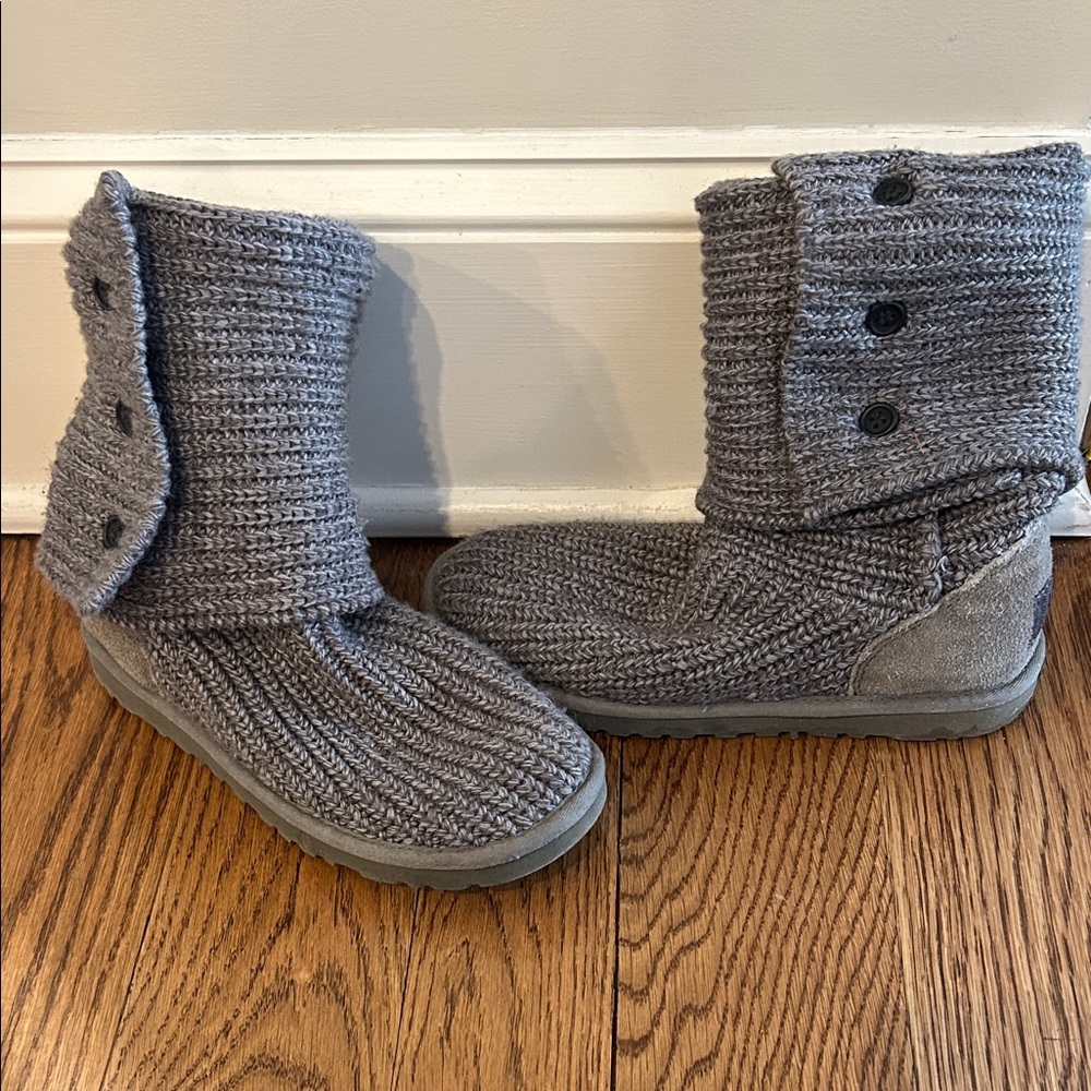 UGG Gray Knit Buttoned Boots
